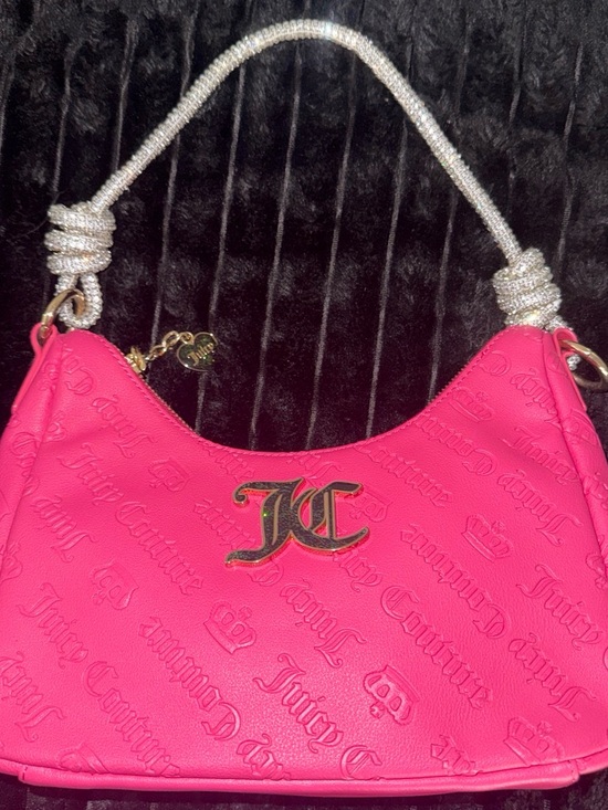 Juicy Couture Handbags - Juicy Couture Bright Pink Embossed JC Shoulder Bag with Rhinestone Handle